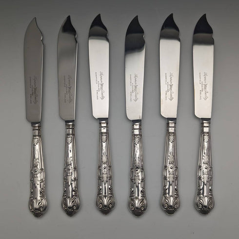 1975 British vintage sterling silver handle table cutlery 6 pair set in case